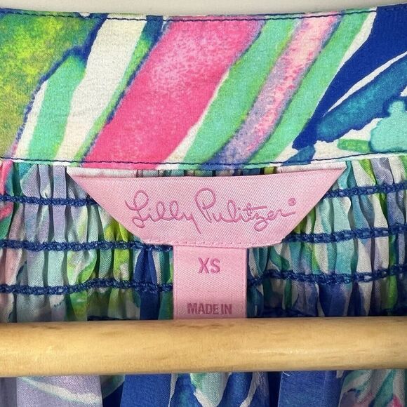 Lilly Pulitzer Silk Floral Elsa Blouse Size XS Blue Pink Casa Del Sol - Picture 7 of 14